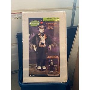 Gemmy Halloween Dancing Singing Skeleton 5' Life Size Tiger Stripe Tuxedo